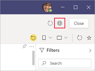 Screenshot of Open this on the web button in Power BI app in Microsoft Teams.