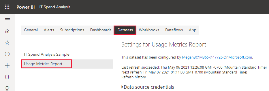 Screenshot of the Usage metrics dataset.