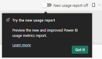 Screenshot showing Try the new usage report.