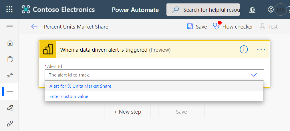 Screenshot of the Alert ID dropdown where you select your data alert.