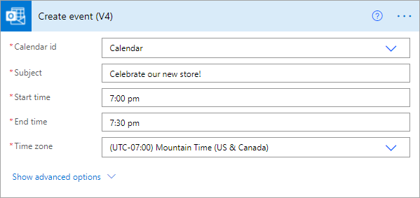 Screenshot of the event fields where you configure the flow details.