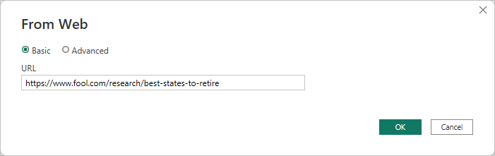 Screenshot of the Web dialog, showing the URL field.