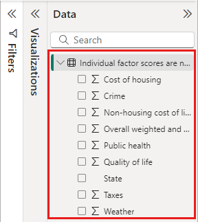 Screenshot of the Fields pane, showing the list of selected tables.