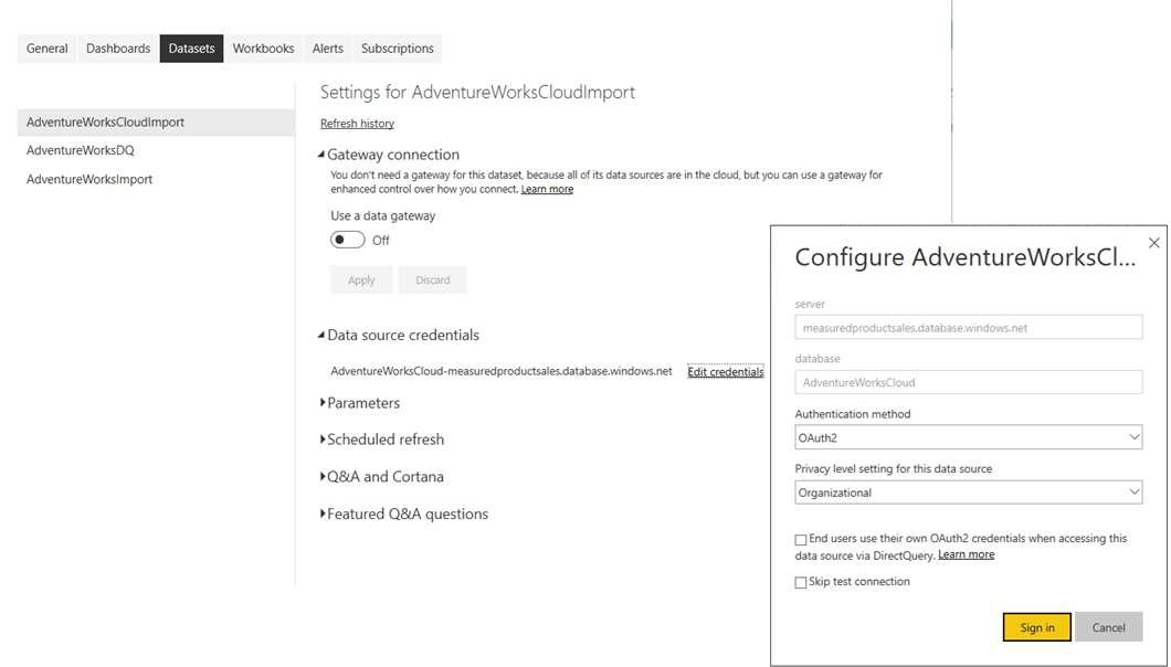 Configure data source credentials without a gateway