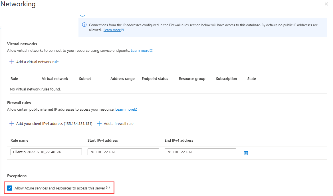 A screenshot that shows the Azure allowed services access option.