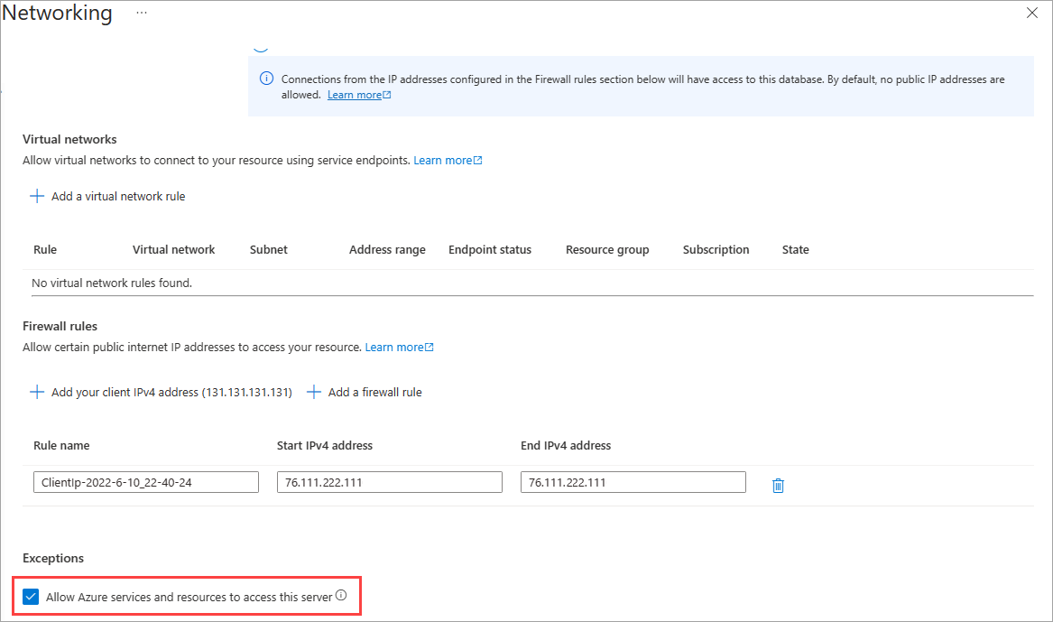 A screenshot that shows the Azure allowed services access option.