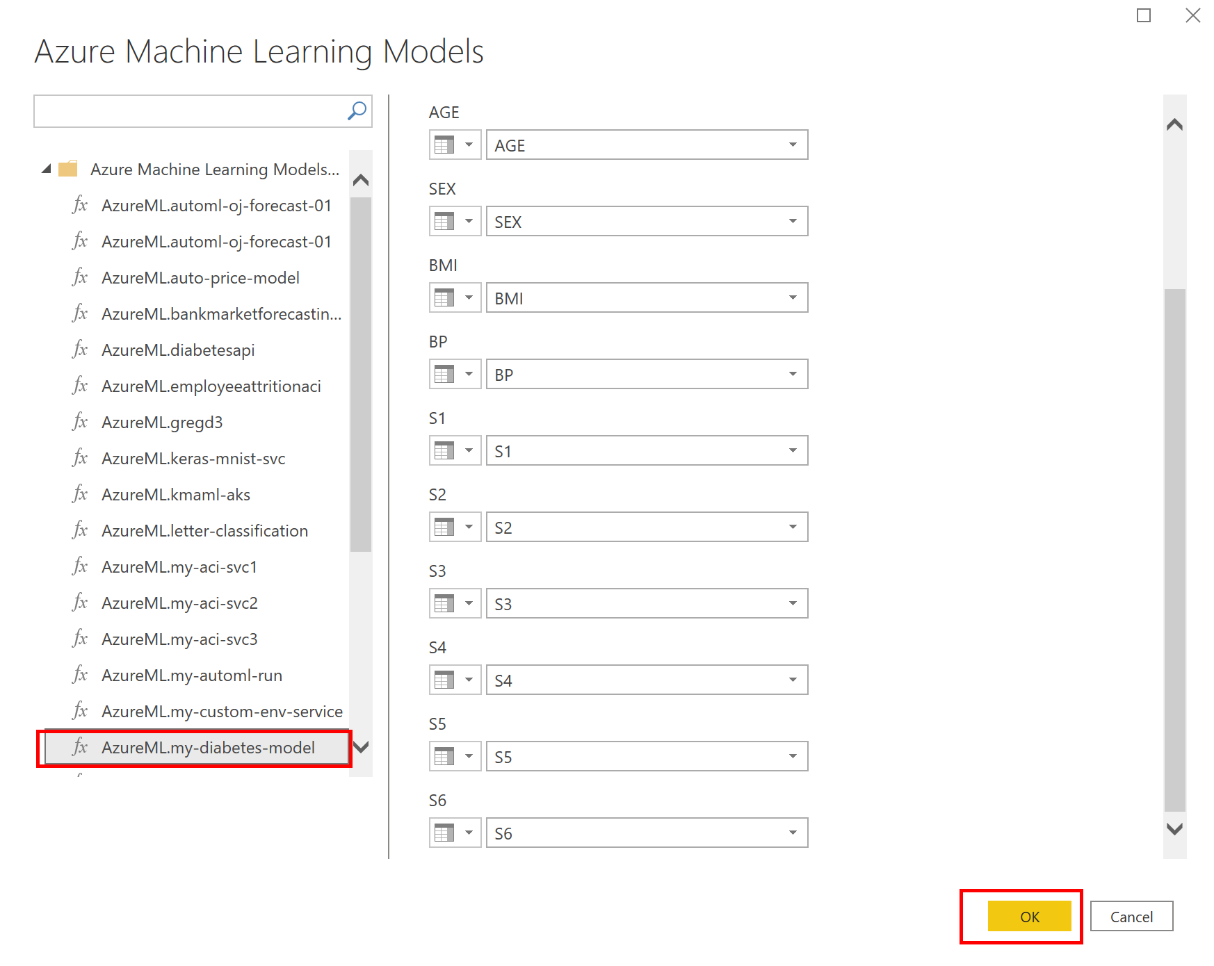 Screenshot showing Azure Machine Learning Models.