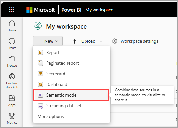 Screenshot of the workspace new menu with new and upload a file highlighted.