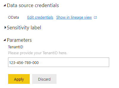 Screenshot of data source credentials.