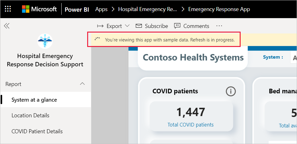 Hospital Emergency Response Decision Support Dashboard app refresh in progress