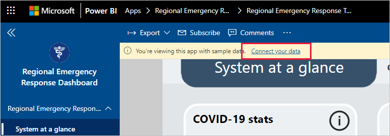 Regional Emergency Response Dashboard app connect your data link