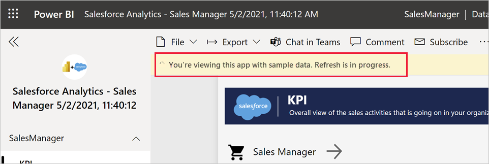 Salesforce Analytics for Sales Managers refresh in progress