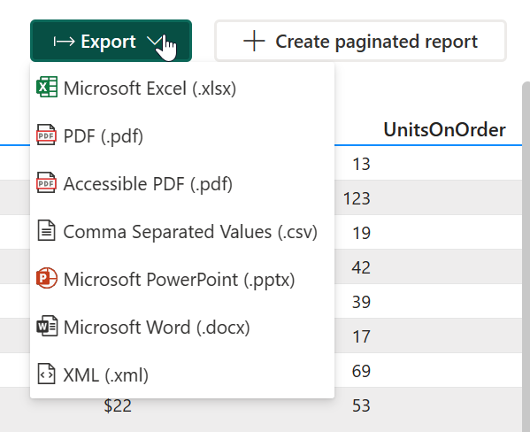 Screenshot showing table preview export option.