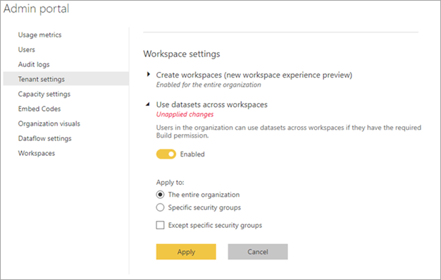 Power Bi Workspace Settings