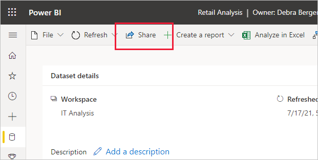 Screenshot of dataset share icon on the dataset info page.