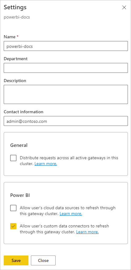 Gateway Cluster Settings page