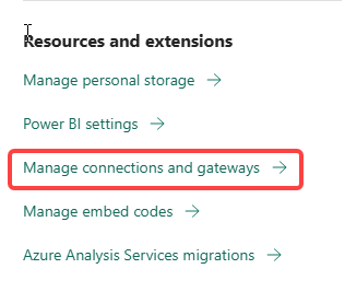 Screenshot that shows selecting Manage connections and gateways.