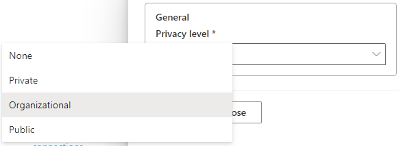 Screenshot of the Privacy level selections for data sources.