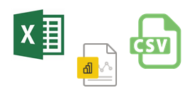 Excel, Power B I Desktop, and C S V icon