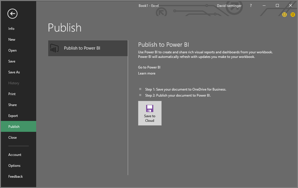 Excel publisher. Power bi ONEDRIVE.