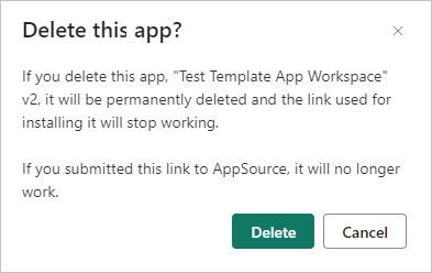 Screenshot that shows confirmation message to Delete this app.