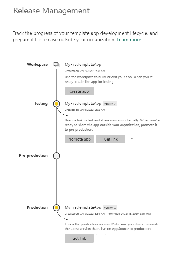 Screenshot that shows two versions of a template app.