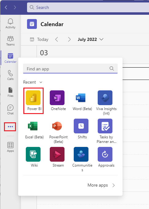 Select More added apps, then Power BI.