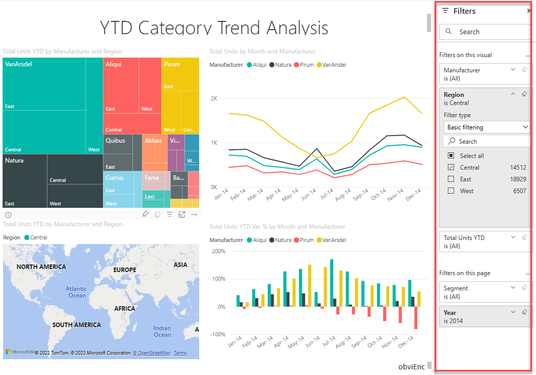 Screenshot of a report open in the Power BI service with the Filters pane expanded.