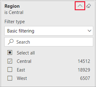 Screenshot of an expanded filter and the arrow next to the filter name highlighted.