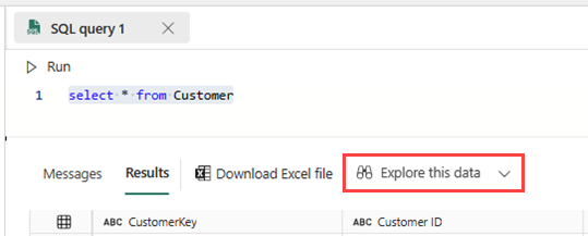 Screenshot showing Explore this data for a SQL query.
