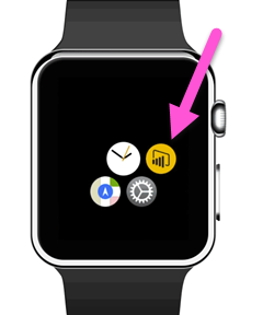 Photograph shows an Apple Watch with the Power BI app.