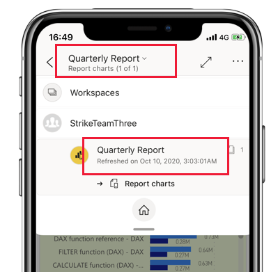 Screenshot of report refresh info on mobile-app.