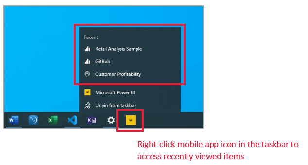 Taskbar quick access menu