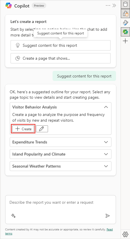 Screenshot showing selecting the Create page button.