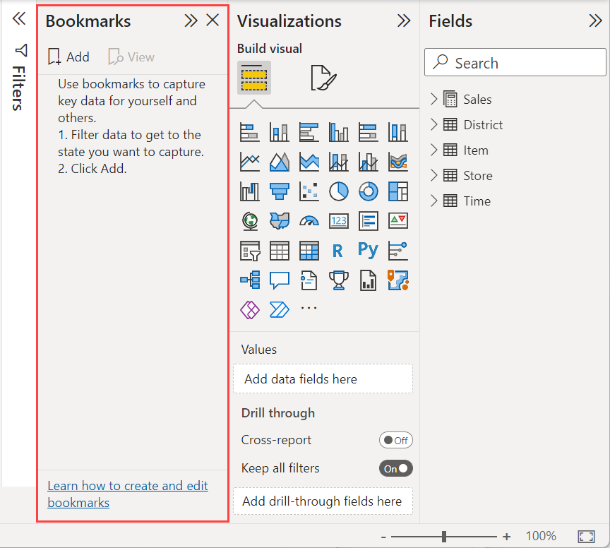 Create report bookmarks in Power BI to share insights and build stories -  Power BI | Microsoft Learn