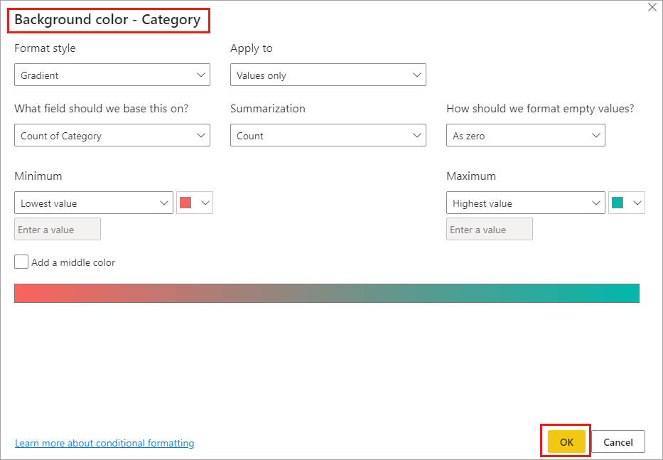 Background color and Font color dialog boxes
