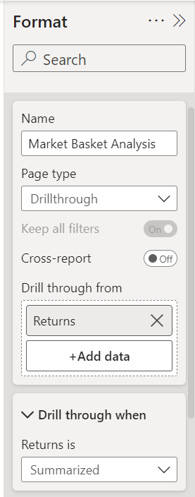 Screenshot of Add a measure to drillthrough.