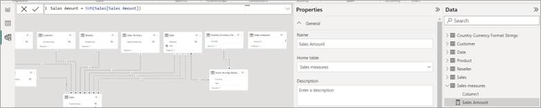 Screenshot of Sales amount measure DAX formula.