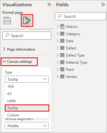 Screenshot of report page size canvas for a ready-made tooltip.