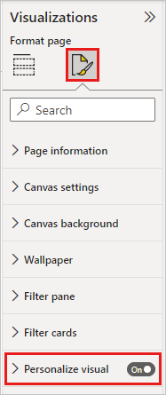 Screenshot shows the menu to select Personalize visual for a page.