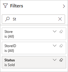 Screenshot of the Filters pane, with an example title entered.