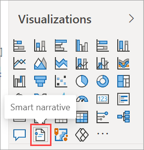 Screenshot of the Visualizations pane, highlighting the Smart narrative icon.