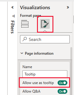 Screenshot shows the Page information settings where you can allow the page to be used as a tooltip.