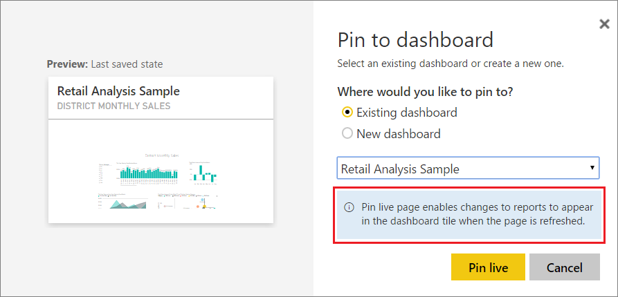 Pin an entire report page to a Power BI dashboard - Power BI