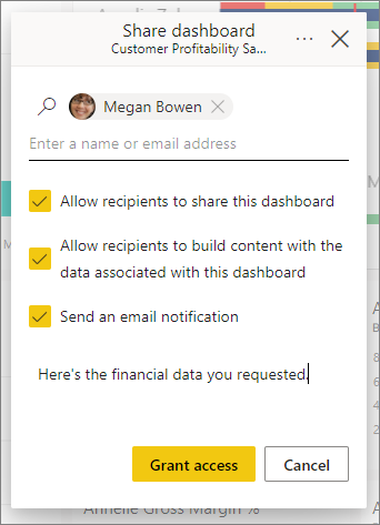 Screenshot of the Share dashboard pane, with all options selected.