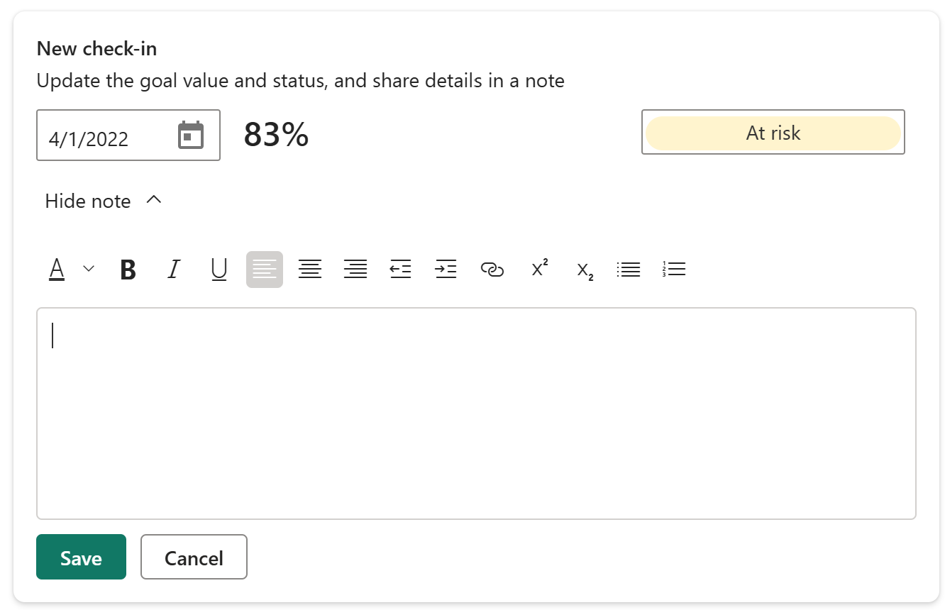 Screenshot of Check-in for a connected metric.