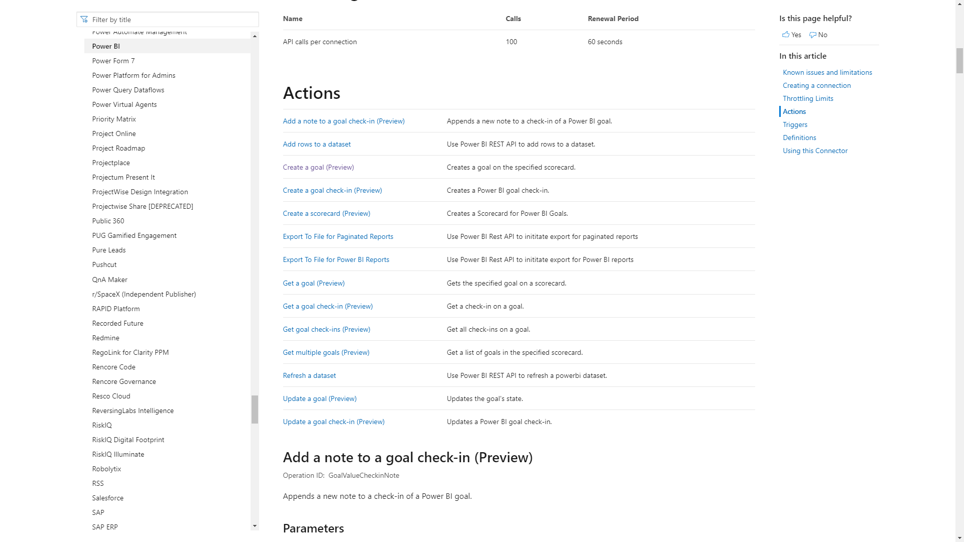 Screenshot of A snapshot of the documentation screen for each action and trigger.