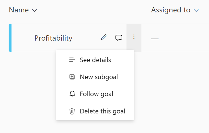 Screenshot that shows opening the details pane of a goal.