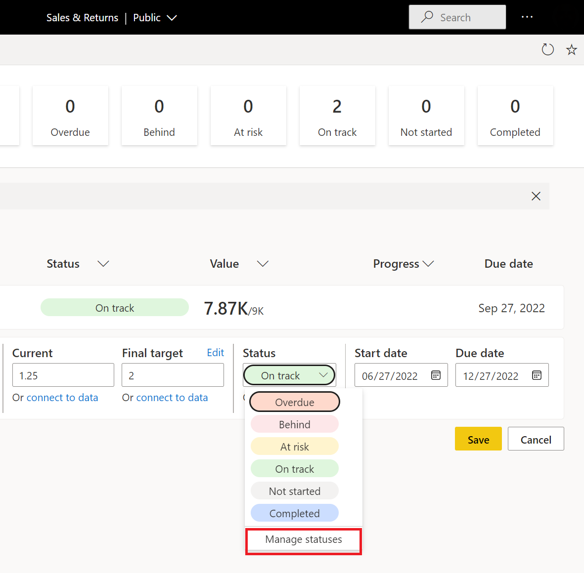 Customize statuses on your scorecard Power BI Microsoft Learn