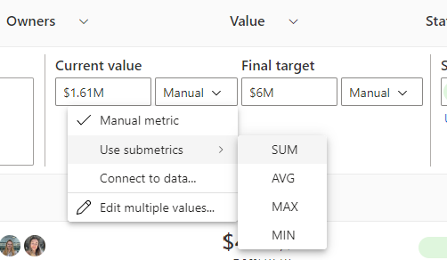 Screenshot showing the types of rollup aggregations.